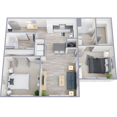 Floor plan for 2 beds, 2 baths, 978 sqft